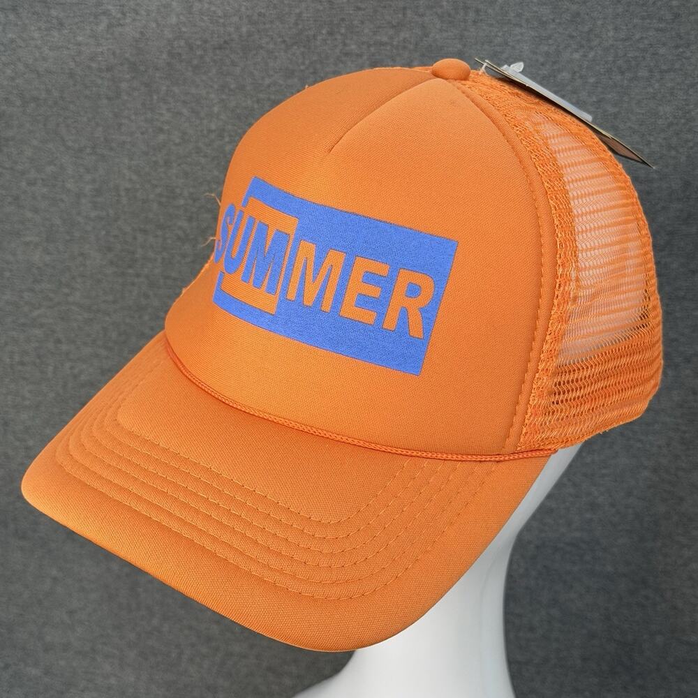 Chillmeister Mens Trucker Hat SUMMER Logo Bright Orange Mesh Snapback Cap OSFM